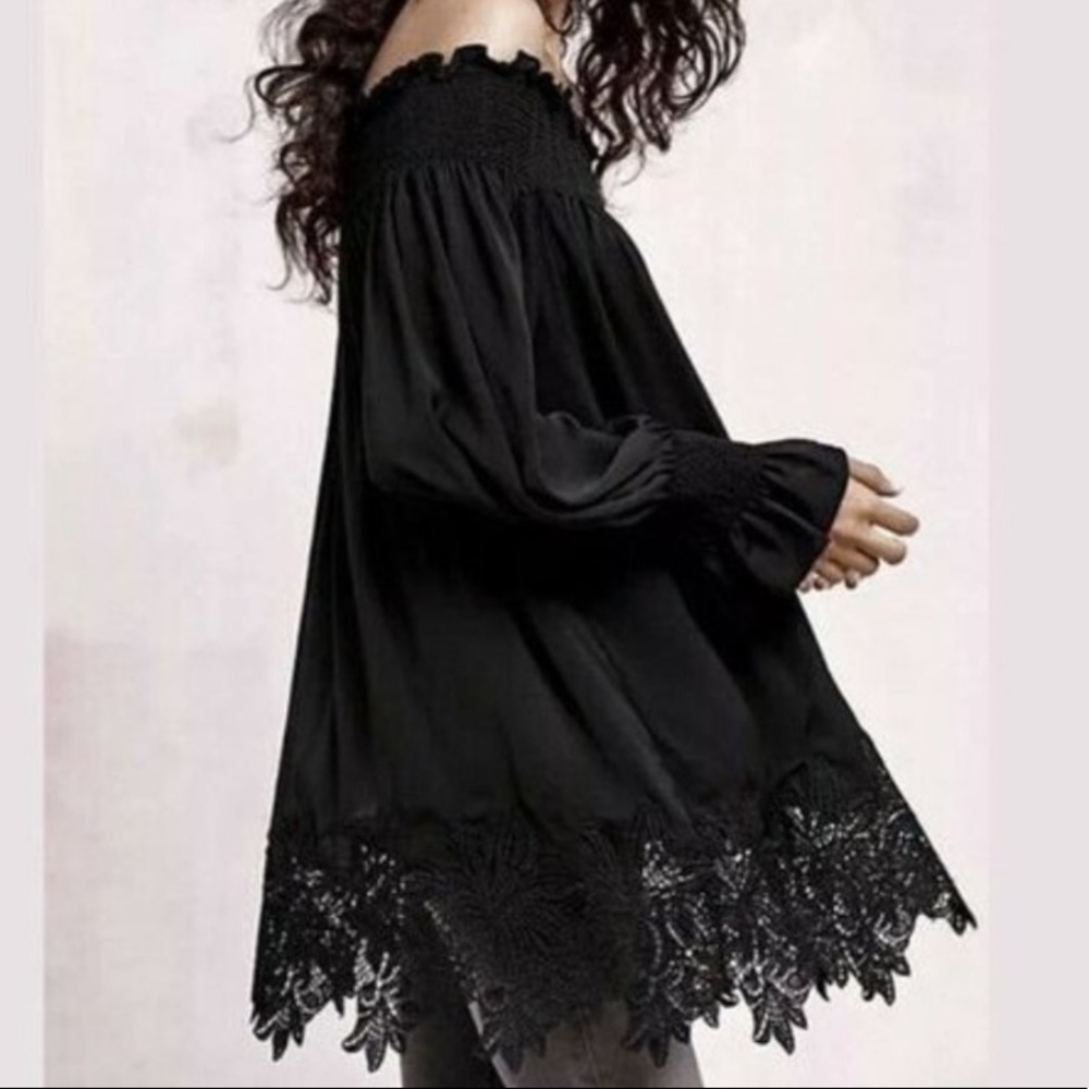 Anthropologie X Eri + Ali Black Lace Off The Shoulder Dress Shirt
